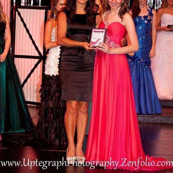 Sherri Hill Custom One of a Kind Pink Orange Gown Rhinestone Pageant Prom Gown - Picture 6 of 8